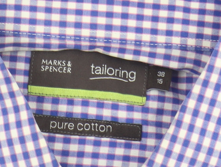 Marks and Spencer Men's Blue Check Long Sleeve Shirt