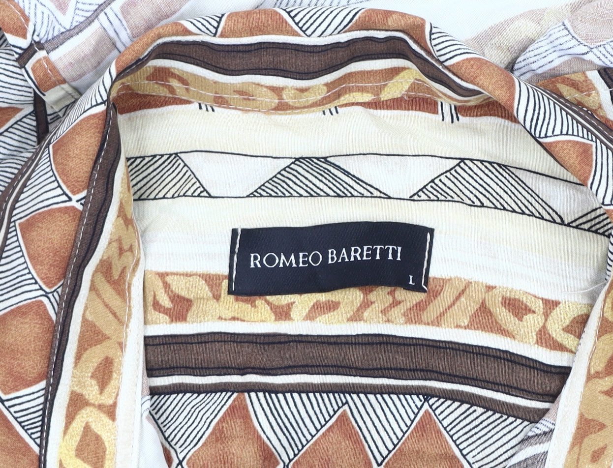 Romeo Baretti Men's Geometric Brown Short Sleeve Shirt