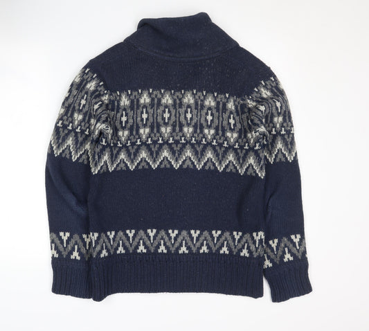 H&M Men's Blue Cardigan, Size M, Fair Isle Pattern
