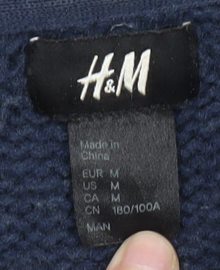 H&M Men's Blue Cardigan, Size M, Fair Isle Pattern