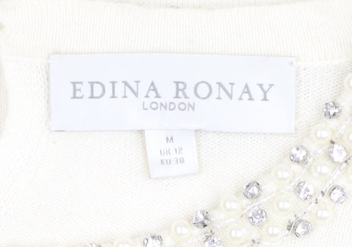 Edina Ronay Women's Ivory Beaded Knit Jumper Size M