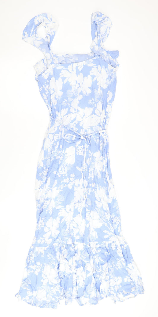Marks and Spencer Women's Blue Floral Dress Size 10