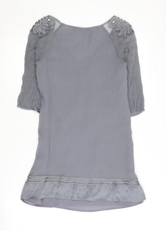 Monsoon Women's Grey 3/4 Sleeve V-Neck Dress