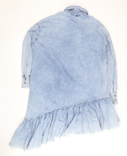 Topshop Women’s Blue Asymmetric Denim Shirt Dress