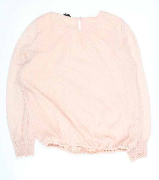 M&Co Women's Pink Polka Dot Blouse Long Sleeve Size 14