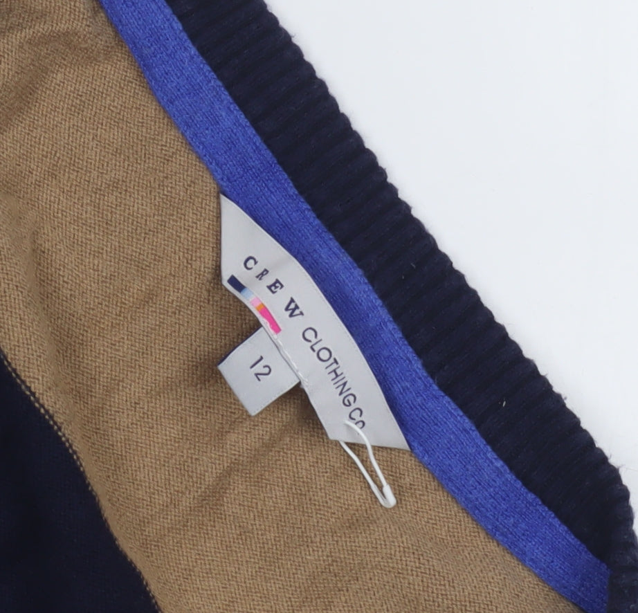 Close-up detail of Crew Clothing Women's Striped jumper, size 12, Brown/Blue