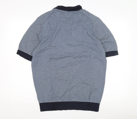 Greenwoods Men's Blue Striped Collared Pullover L