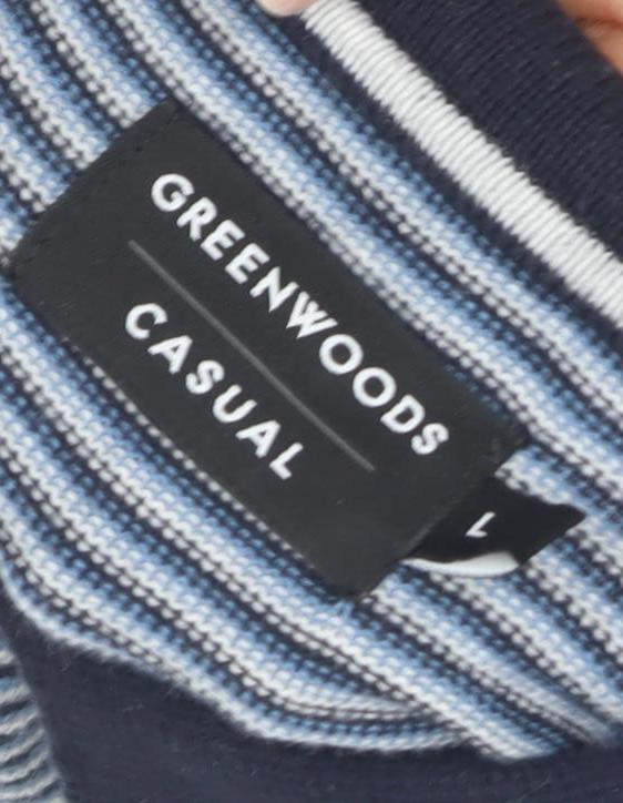 Greenwoods Men's Blue Striped Collared Pullover L