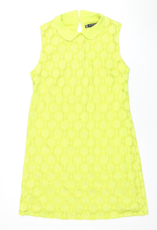 Additional front view of Principles Women's Yellow Sleeveless Lace Dress, size 14