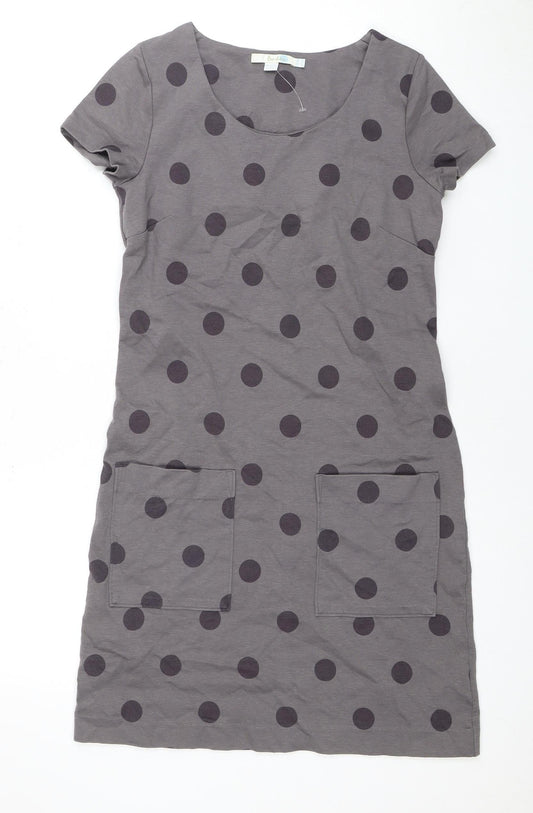 Additional front view of Boden Women's Grey Polka Dot Cotton Dress, size 10