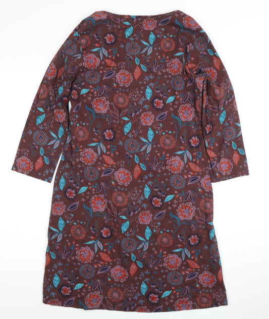 Mantaray Women's Brown Floral Shift Dress Size 12
