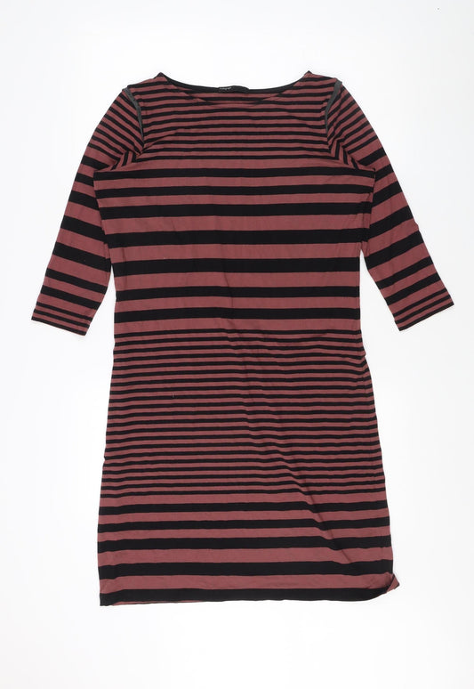 Additional front view of Autograph Women's Black Cotton Striped Dress, size 14