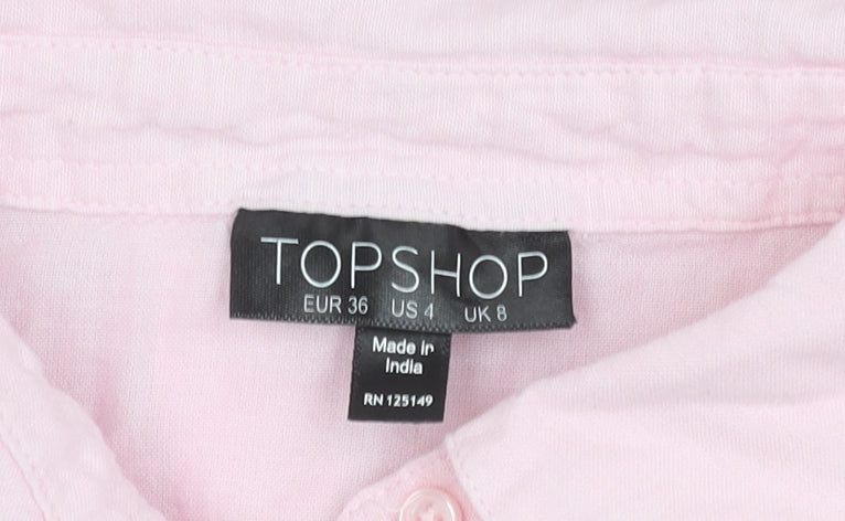 Womens UK Size 8 Topshop Pink Basic Button-Up
