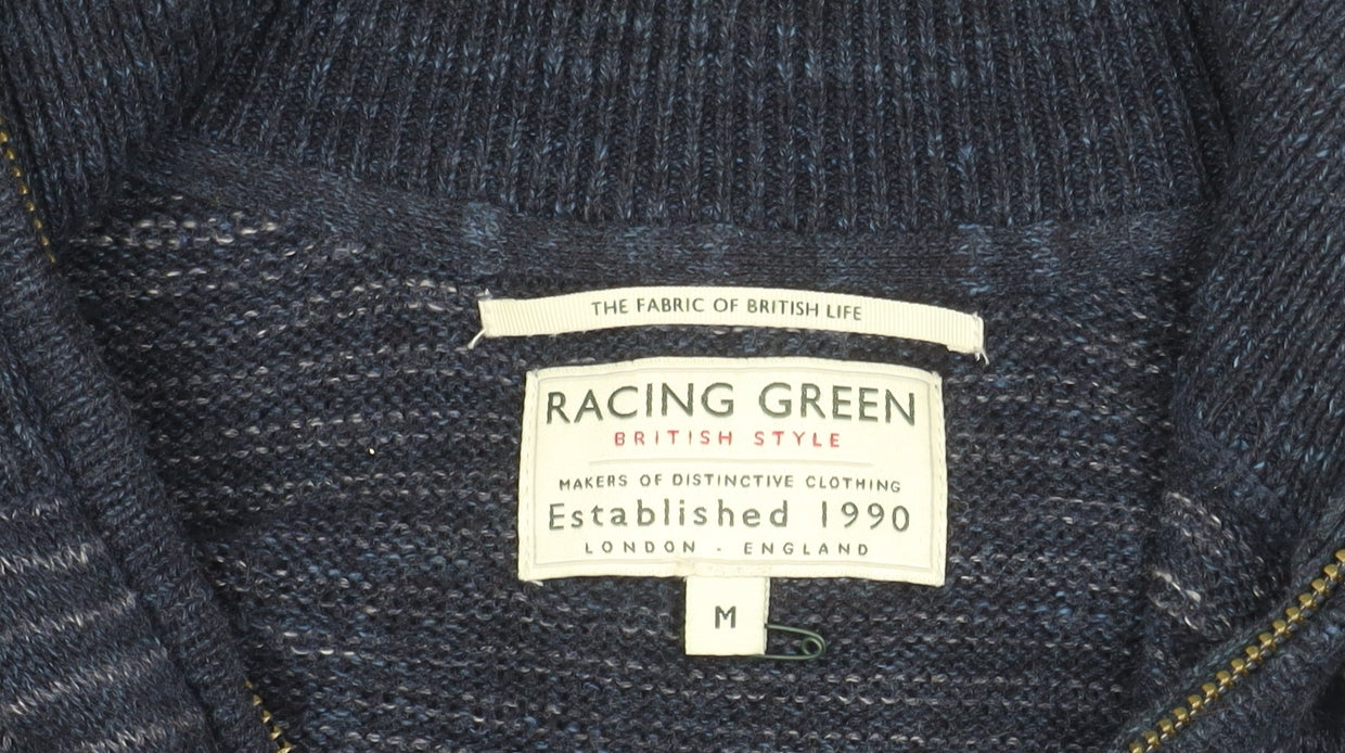 Mens UK Size M Racing Green Blue Full Zip Jumper
