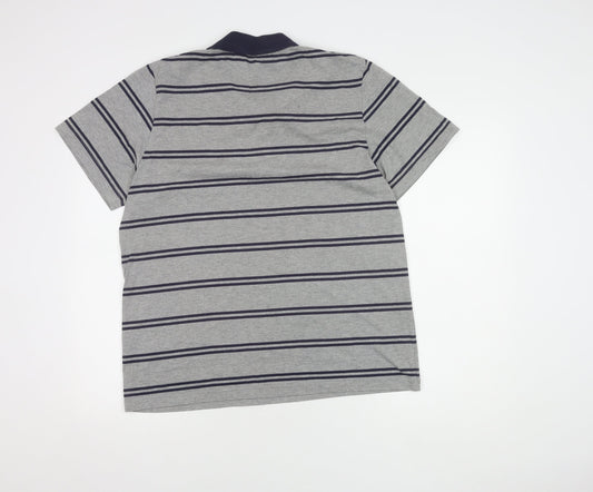 Sergio Tacchini Men's Grey Striped Polo L