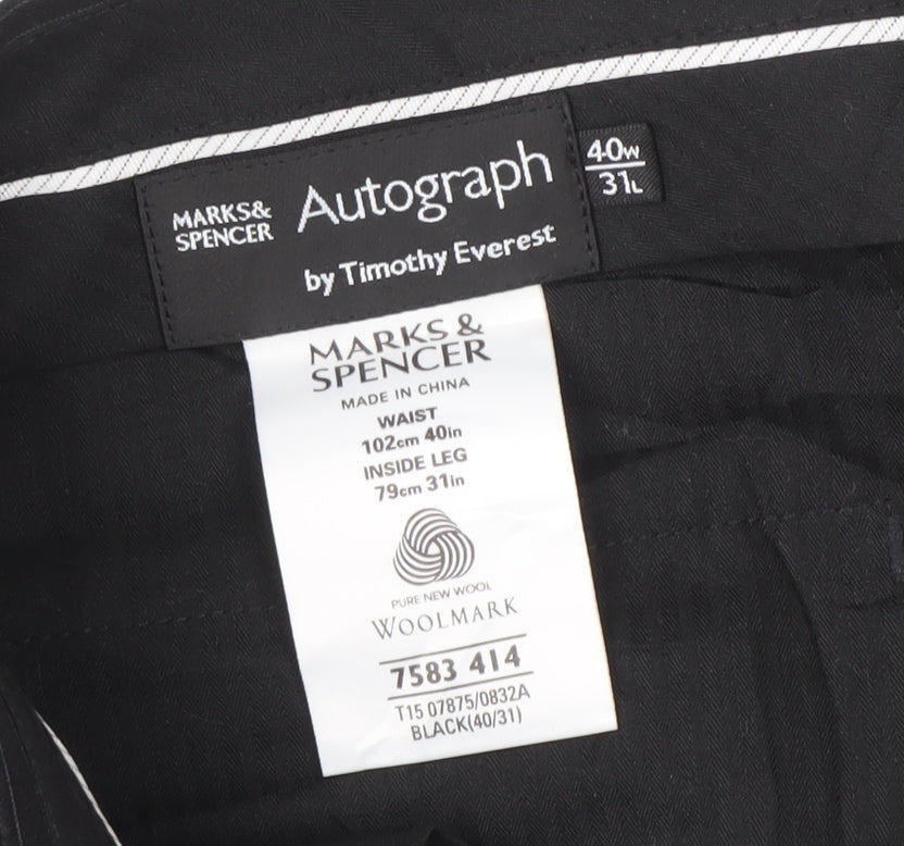 Marks and Spencer Men's Black Wool Striped Trousers 40