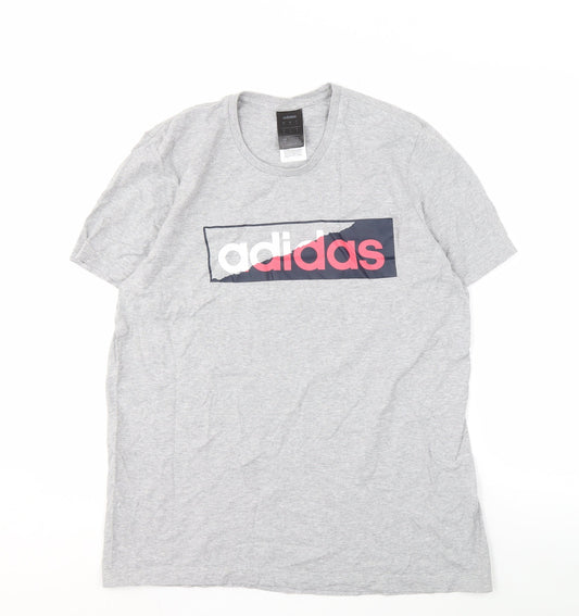 Additional front view of Adidas Men's Grey M Logo T-Shirt, Cotton, Graphic Print