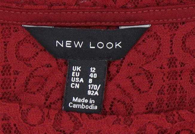 New Look Women's Red Lace Blouse, Size 12