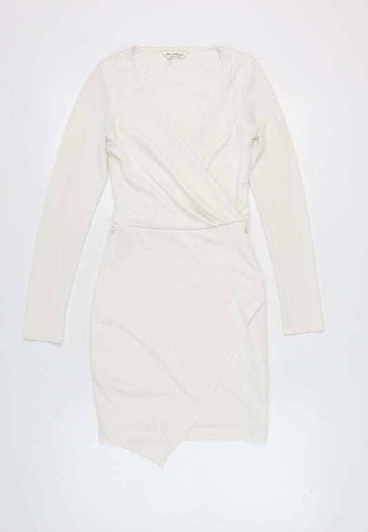 Additional front view of Miss Selfridge Women's White Wrap Dress, size 4