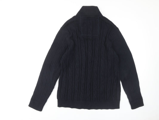 BHS Men's Black Pullover Jumper, M, Cable-Knit, High Neck