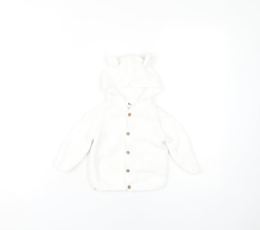 Next Baby Cardigan White Unisex 9-12 Months Hooded Cotton