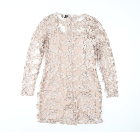 Topshop Petite Beige Floral Embroidered Dress, UK 10