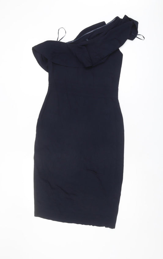 Next Women's Blue One Shoulder Ruffle Sheath Dress Size 16