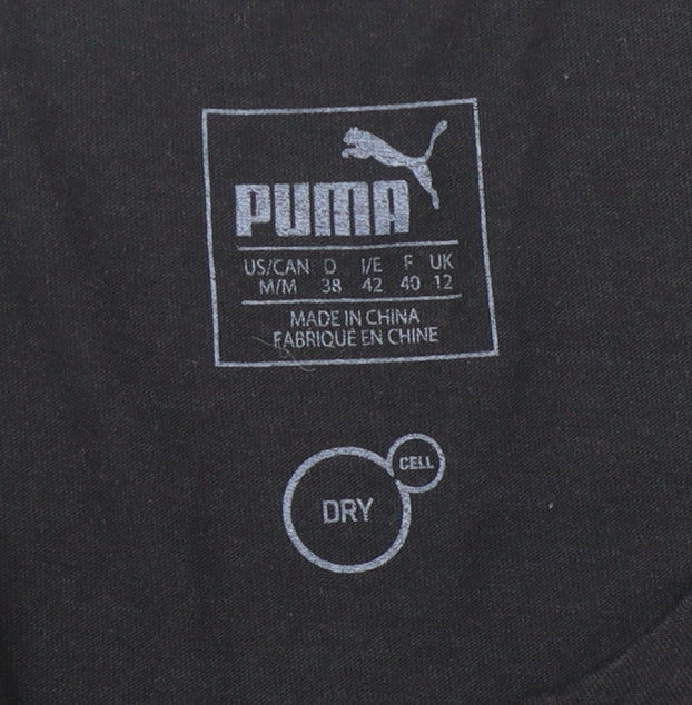 Close-up detail of Puma Women's Black T-Shirt, size 12, Gym & Training