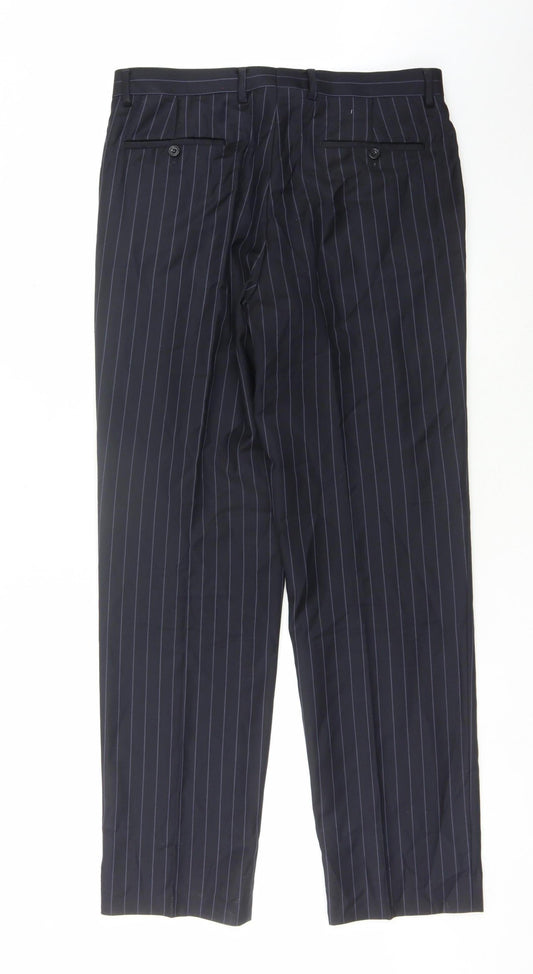 Marks and Spencer Men's Blue Wool Striped Trousers