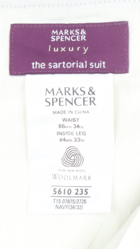 Marks and Spencer Men's Blue Wool Striped Trousers