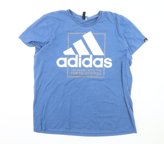 Additional front view of Adidas Men's Blue Graphic Logo T-Shirt Medium