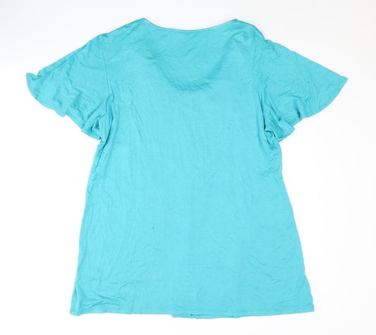 M&Co Women's Blue Beaded Scoop Neck T-Shirt Size 18