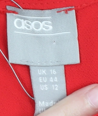 Brand and care label for ASOS Red Women's Dress UK 16 3/4 Sleeve Round Neck