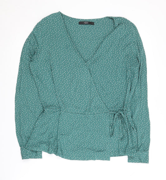 Womens UK Size 14 NEXT Green Wrap Blouse