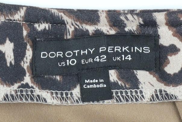 Dorothy Perkins Women's Brown Leopard Pencil Skirt Size 14