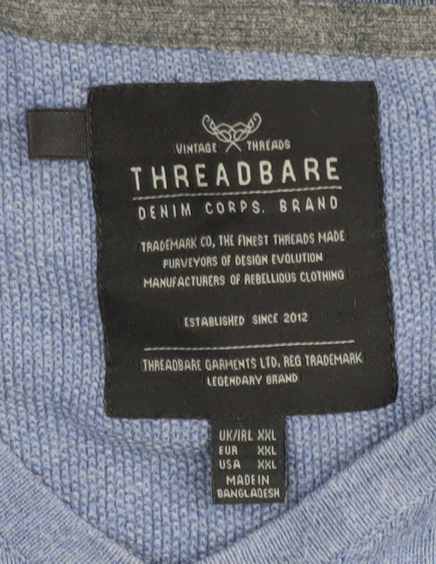Threadbare Men's Blue V-Neck Pullover Jumper 2XL