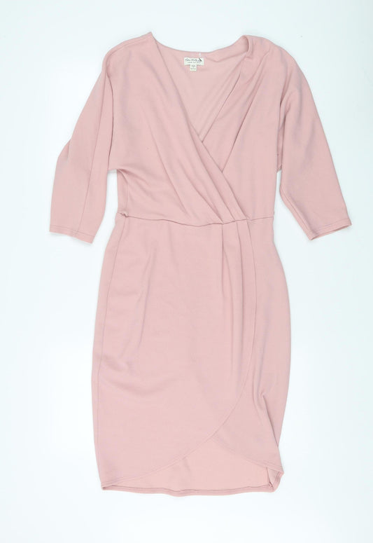 Additional front view of Miss Selfridge Women's Pink Wrap Dress, size 10