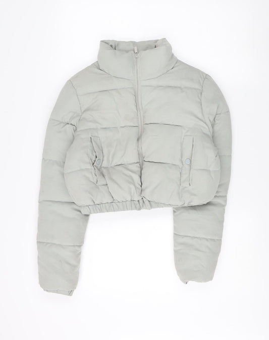 Womens UK Size 4 PRETTYLITTLETHING Grey Puffer Jacket