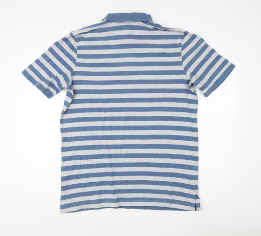 Lands' End Men's Blue Striped Polo Shirt L