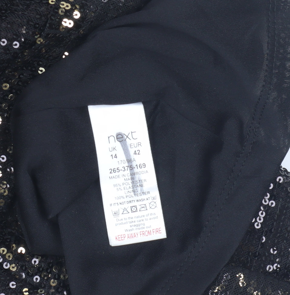 Next Women's Black Sequin Sleeveless Dress - Size 14