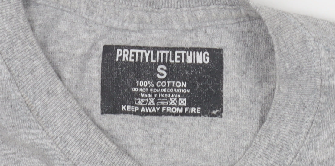 Pretty Little Thing Women's Cropped Grey T-Shirt Size S