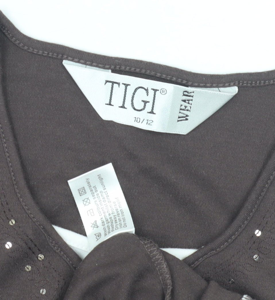 Womens UK Size 10 TIGI Brown Basic T-Shirt