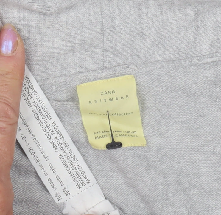 Zara Girls Grey Cardigan 9-10 Years Open Front Lightweight