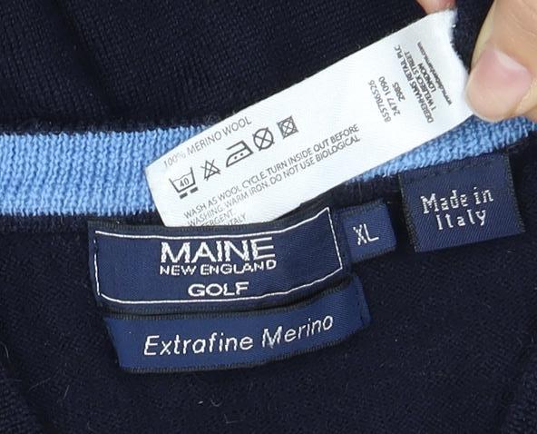 MAINE Men's Blue Wool Vest XL, V-Neck Casual Knit