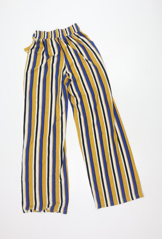Bershka Women's Multicolour Striped Wide-Leg Trousers XS