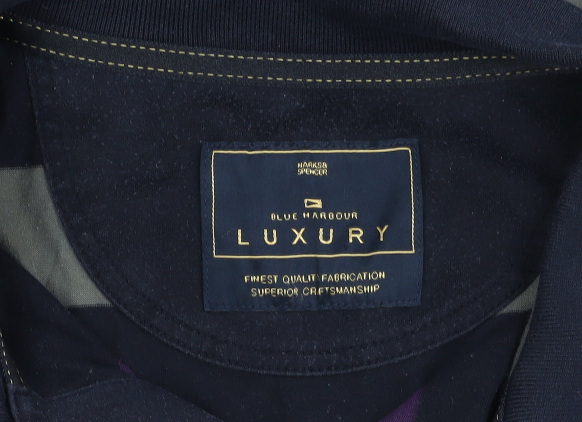 Marks & Spencer Men's Purple Striped Polo L