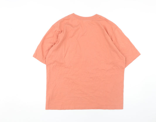 Uniqlo Men's Orange Crew Neck T-Shirt - Size S