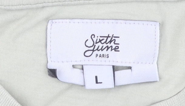Sixth June Men's Beige Crew Neck T-Shirt L Logo Short Sleeve