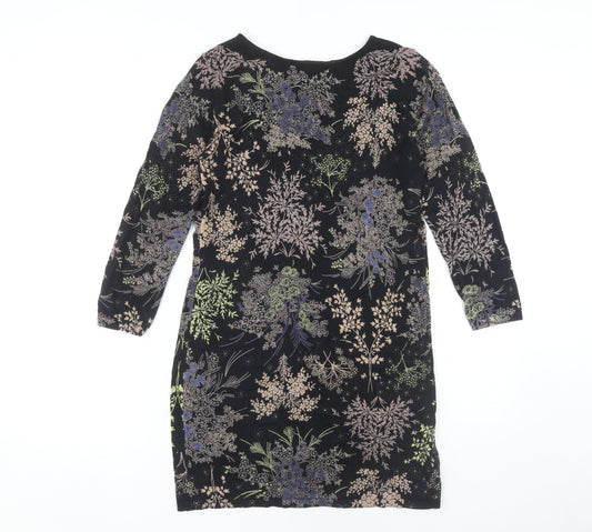 Next Women's Black Floral Dress, Size 8, 3/4 Sleeve Casual