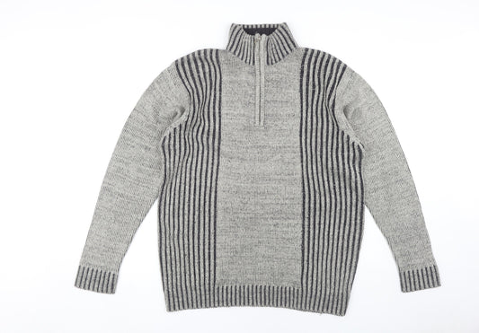 Rrapidfire Men's Grey Striped Pullover Jumper L